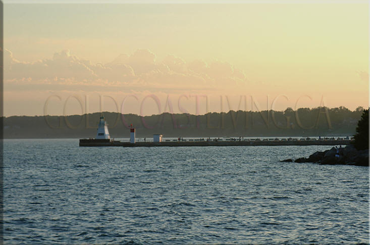 Photograph of Port Dover pier at dusk in Norfolk County on Lake Erie, Ontario