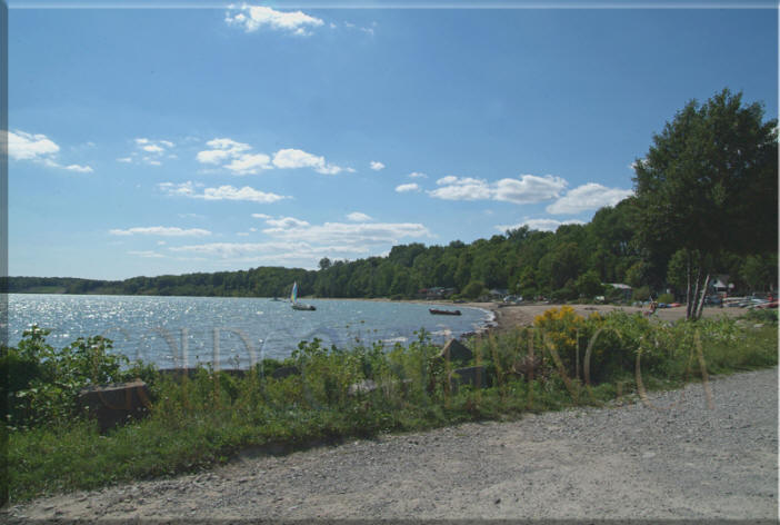 Photograph of Port Ryerse Beach looking east towards the public entrance, Norfolk County on Lake Erie, Ontario