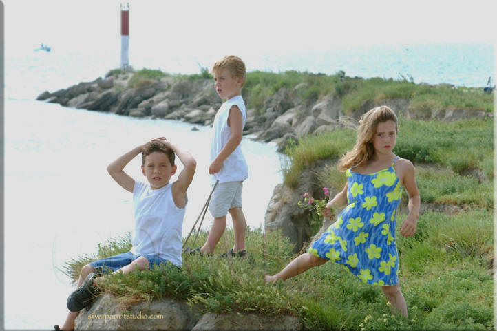 Photograph of children on bluff over Turkey Point Beach, Norfolk County on Lake Erie, Ontario