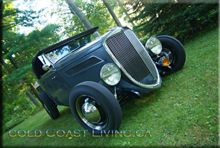 Photograph in summer of another of Larry's 1934 Ford , hot car on the goldcoast, Norfolk County on Lake Erie, near Port Dover, Turkey Point and Long Point Ontario
