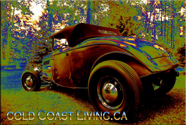 Photograph in summer of another of Larry's 1934 Ford , hot car on the goldcoast, Norfolk County on Lake Erie, near Port Dover, Turkey Point and Long Point Ontario