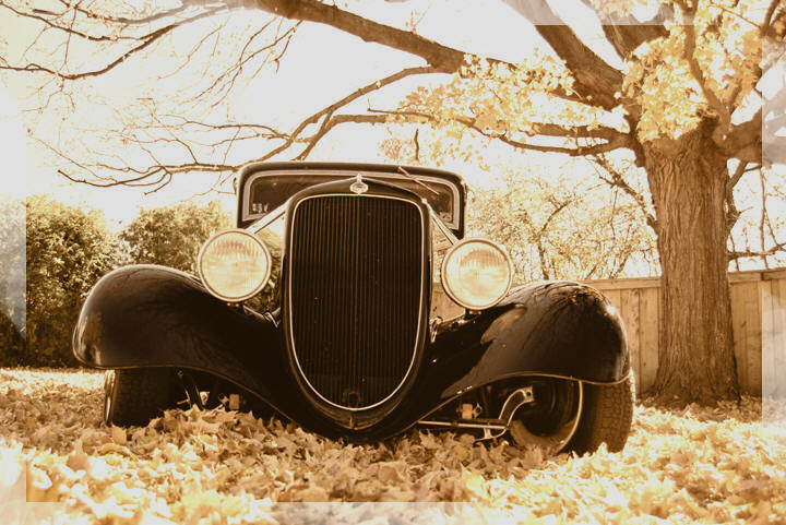 front photograph of Larry's 1934 Ford 3 window coupe, hot car on the goldcoast, norfolk county on lake erie, near Port Dover, Turkey Point and Long Point Ontario