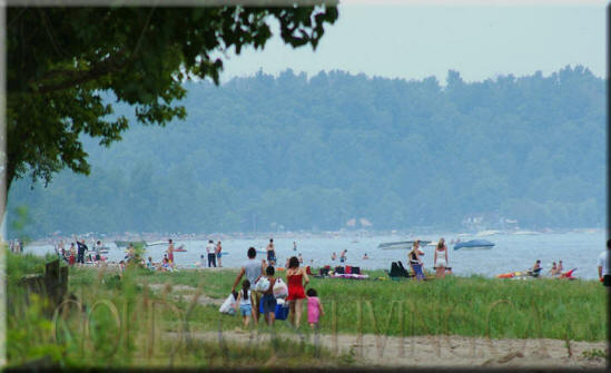 Turkey Point beach Ontario, looking east along the shores of Lake Erie,in Norfolk County