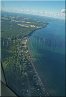 Turkey Point Ontario from the air, looking east towards Port Dover along the shores of Lake Erie, off of Norfolk County